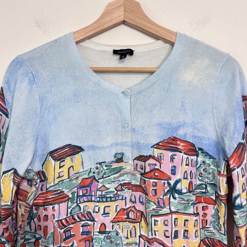 Talbots Charming Cardigan Scenic Riviera Cotton Coastal Novelty Size M - Picture 3 of 9